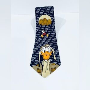 Donald Duck Tie Disney Mickey Mouse Parachute Airplane Biplane Pilot Necktie